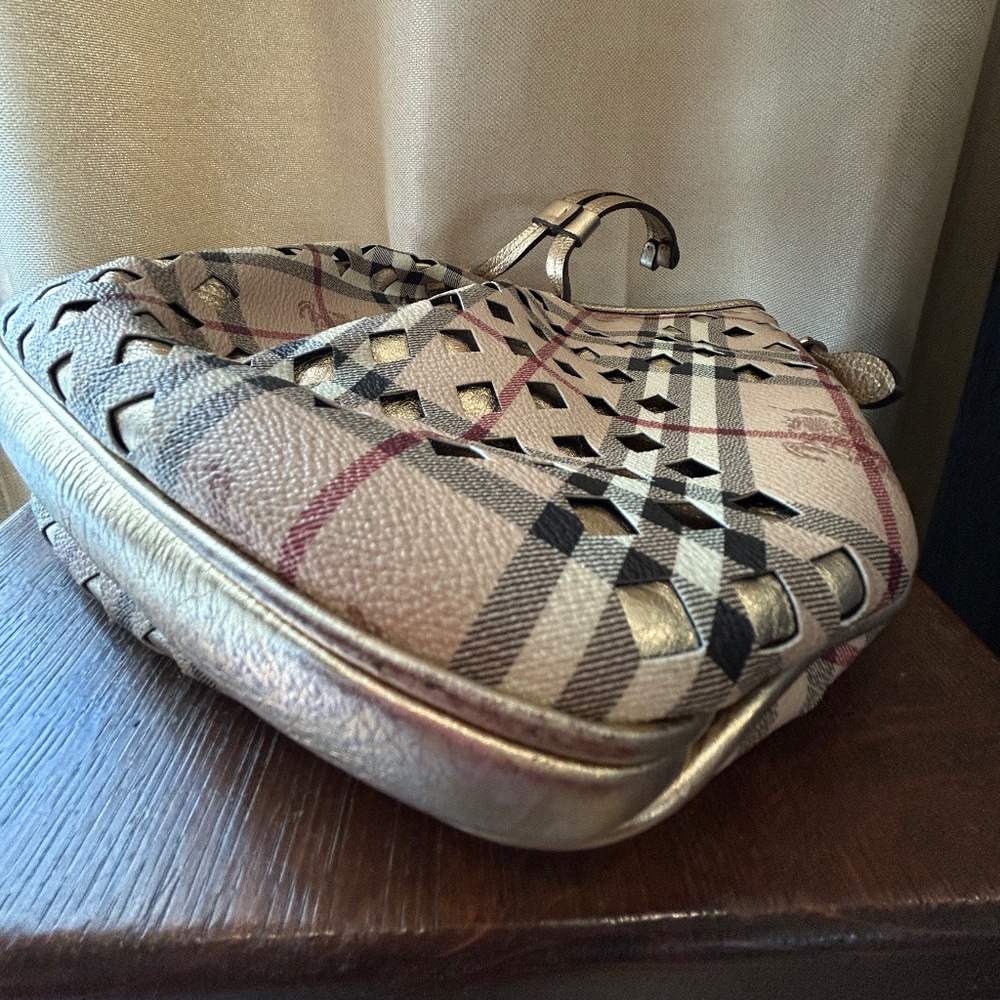 Burberry Bicolor Haymarket Check Cutout Drawstring Hobo Bag - Picture 11 of 16